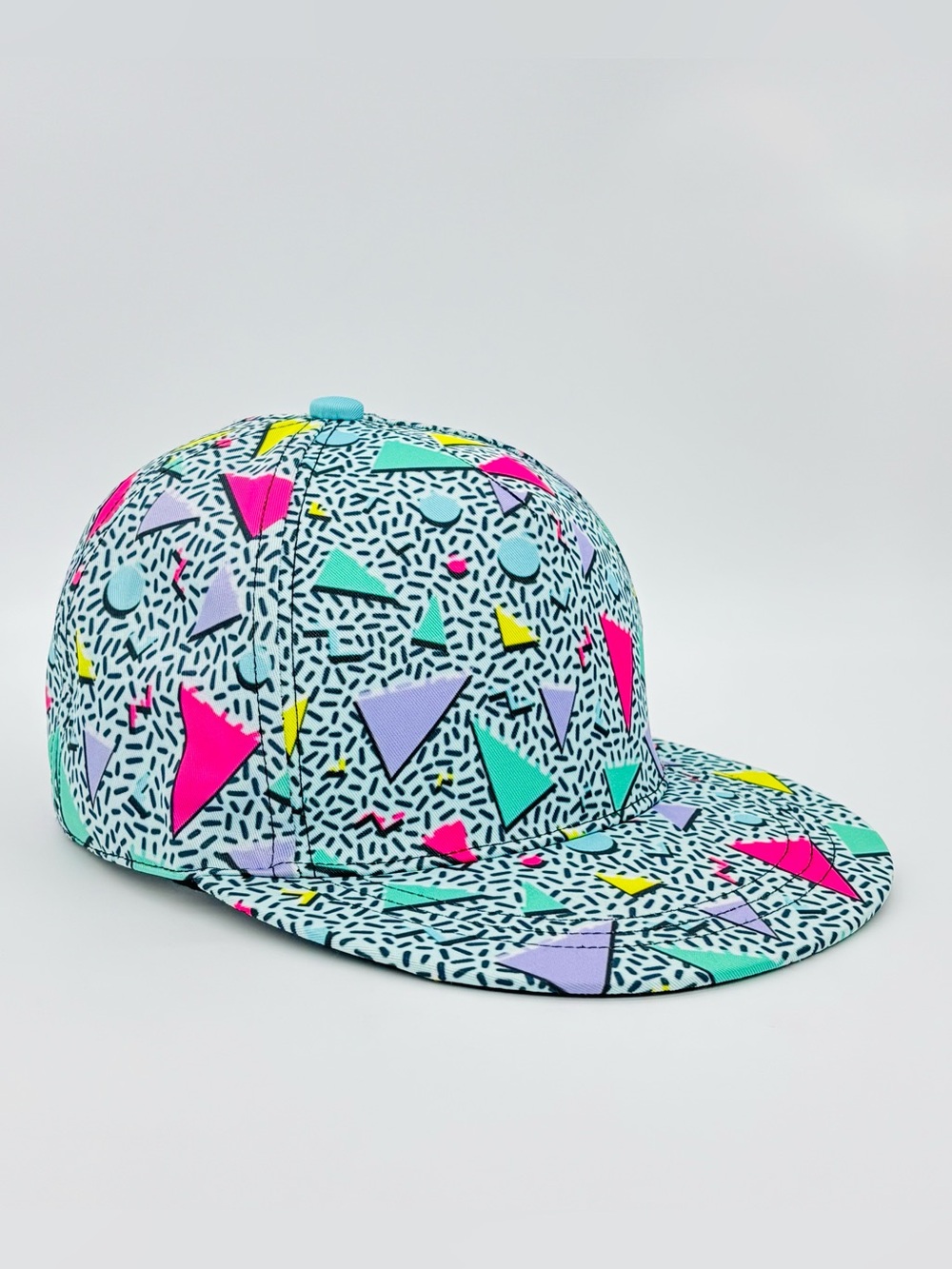 Y2K Neon Geometric Snapback Hat Retro Memphis Print Vaporwave Festival Cap 90s